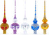 Purple Jewels and Golden Leaves on Blue Mouth Blown Glass Christmas Tree Topper, 11 Inches