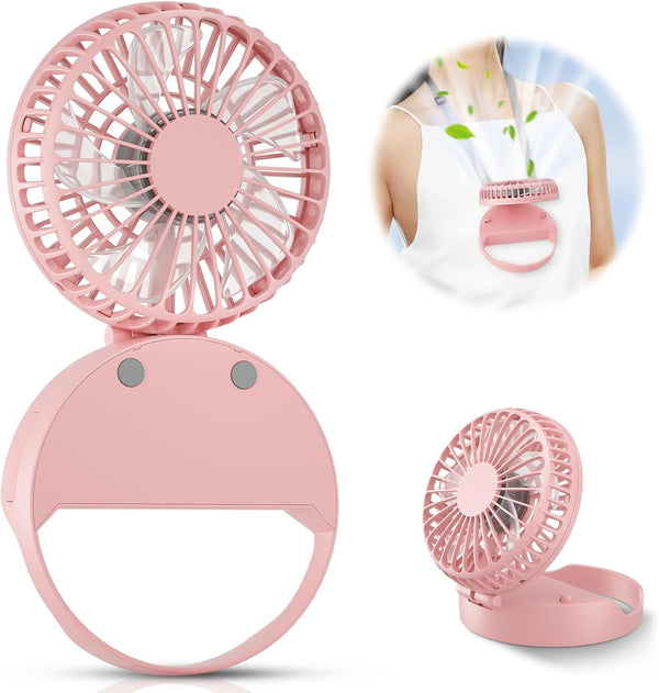 Portable Neck Fan, 3 IN 1 Handheld Mini Fan, USB Rechargeable Eyelash Fan with Lanyard, 180° Foldable for Travel/Summer