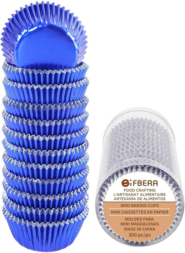 Gifbera Mini Foil Cupcake Liners, Metallic Muffin Baking Cups, 300 Count, Navy Blue