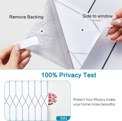 Windimiley Window Privacy Film, Moroccan Lattice Frosted Glass Clings, UV Sun Blocking, 17.5X78.7in, White