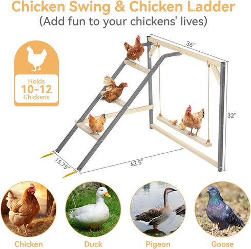 PETSFIT Chicken Perch for Coop-Solid Wood and Rustproof Iron Roosting Bar with Swing - Ideal for Backyard Poultry