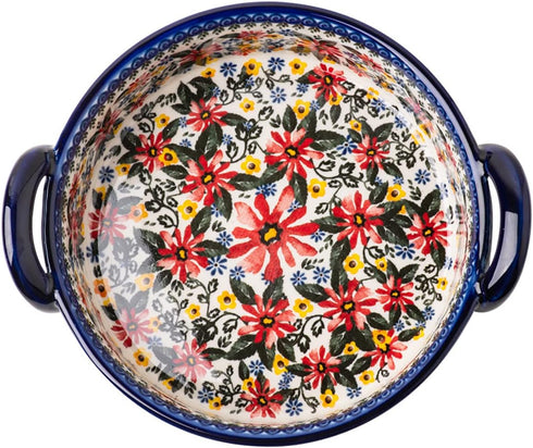 Vintage Style Red Daisy Flower Ceramic Bakeware Casserole Dish, 32 OZ, 1 PCS, Baking Pan with Handles for Oven