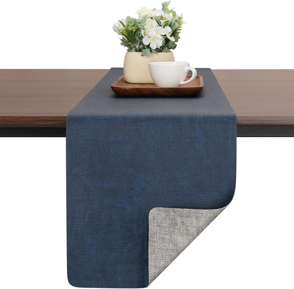Chitomars Table Runners 94 Inches Long, Dual-Sided Faux Leather Farmhouse Table Runner Waterproof