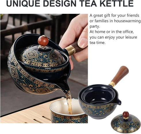 Set 360 Chinese Ceramic Teapot Classical Porcelain Chinese Gongfu Tea Rotation Ceramic Teapot with Tea Strainer