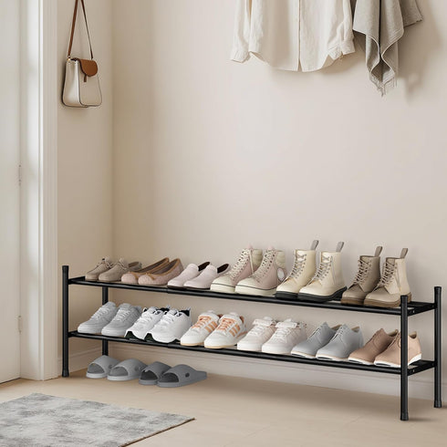 12 Closet, 2 STORAGE MANIAC Long Expandable Shoe Rack, Pairs Metal Wide Stackable Shoe Rack, Adjustable Shoes Shelf