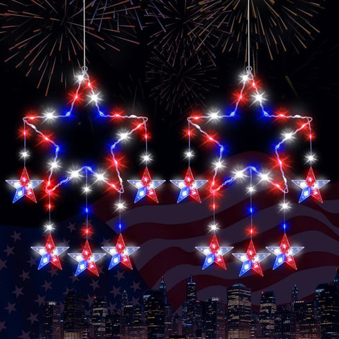 Lewondr 4th of July Decorations, 2 Pack Red White and Blue Window