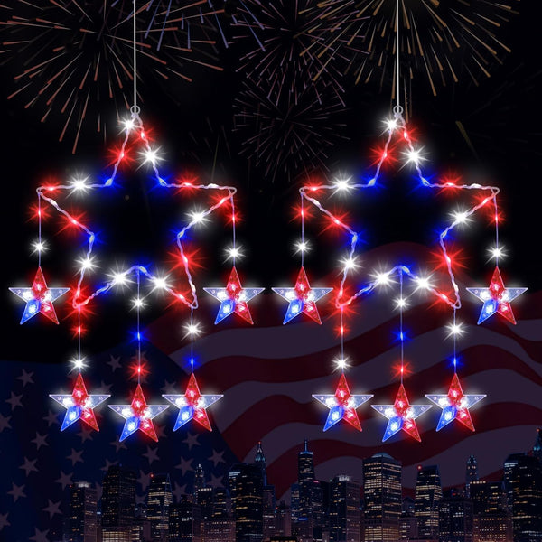 Lewondr 4th of July Decorations, 2 Pack Red White and Blue Window