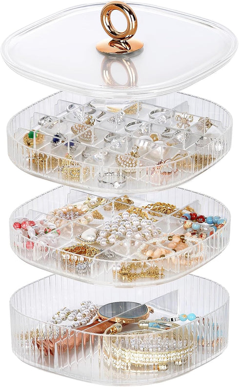 LETURE 3-Layer Acrylic Jewelry Organizer Box for Stud Earrings, Necklaces, Bracelets, and Small Bead Storage