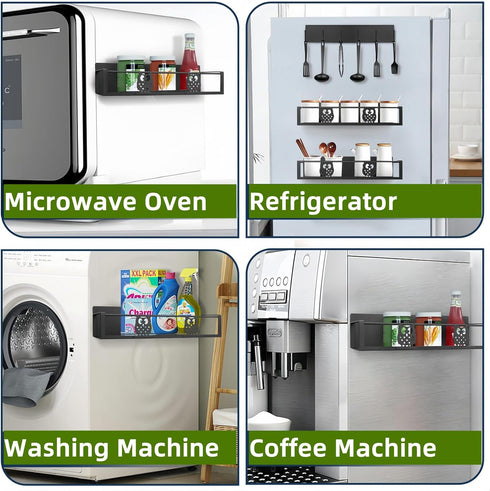 Magnetic Spice Rack for Refrigerator, Magnetic Shelf Organizer for Fridge Side, Small Kitchen Storage Rack with Hooks