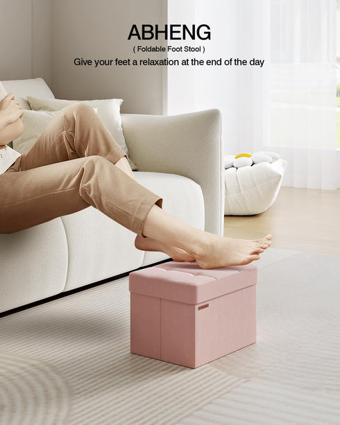 Office,12.2 16.1 12.2 Inches, 200 Pink,UASND03P ABHENG Folding Storage Ottoman, Velvet Storage Bench, Footrest, Foot