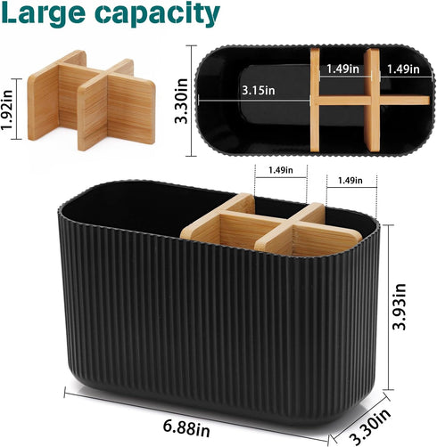 Black Bamboo Toothbrush Holder for Bathrooms, Electric Toothbrush Organizer for Kids and Family Countertop