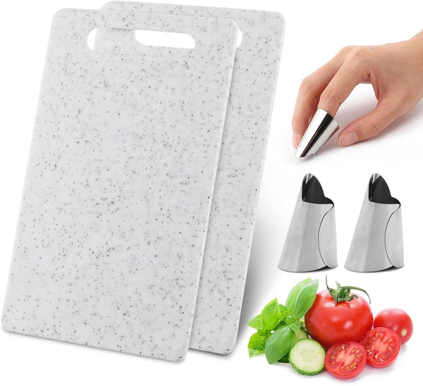 2 Pcs Small Kitchen Cutting Board Set, Mini Plastic Boards with Finger Guards, Dishwasher Safe for Food Prep