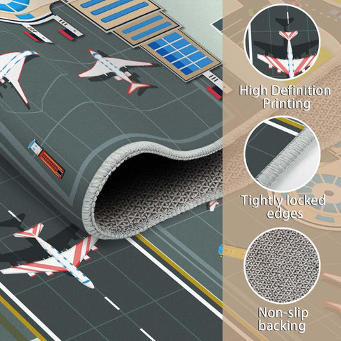 39x59in) Kids Rug,Children's Room Rug, Fun Airport Kids Play Mat,Aerodrome Traffic System Playmat Carpet, Rail City