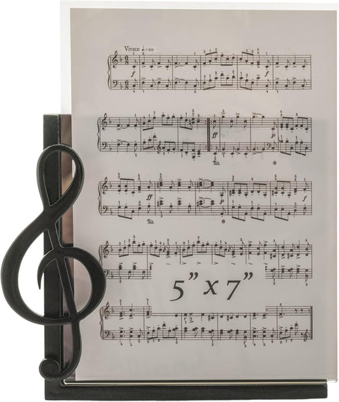 BroadwayGifts Co Black Treble Clef and Sheet Music Acrylic Table Top Picture Frame, 5 inch