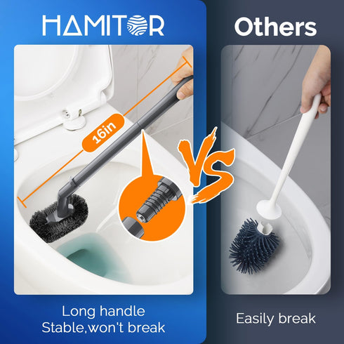 Set HAMITOR Toilet Plunger and Brush for Bathroom Cleaning with Extented Handle - Heavy Duty Toilet Plunger Combo