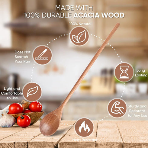 4 Pieces Acacia Wooden Spoon 8, 10, 12, 14 Inch Mixing Wooden Utensils Cooking Spoon for Kitchen Mixing Salad Tasting Baking Stirring Serving Food No Scratch Nonstick Cookware
