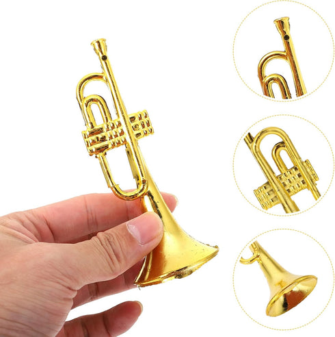 12pcs Golden Trumpet Musical Instruments Mini Plastic Trumpet Models for Christmas Tree Wreath Home Party DIY Hanging