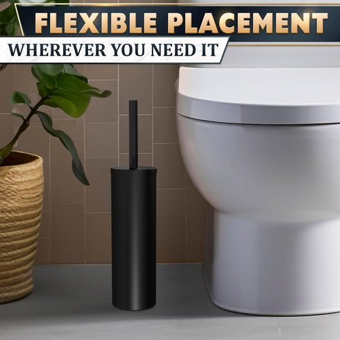 Set Black Toilet Brush and Holder - Scratch Resistant Black Toilet Bowl Brush and Holder with Soft Bristles Replaceable