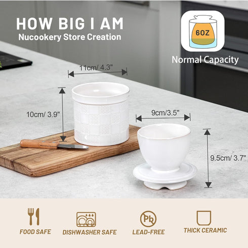 Countertop, Nucookery Ceramic Butter Crock with Lid Embossed French-Style Butter Keeper for Water-Seal Design Keeps