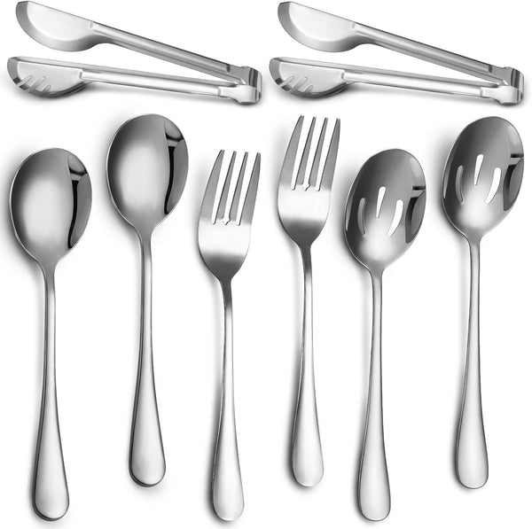 Patelai 8 Pieces Stainless Steel Serving Utensils Set, Large Serving Spoons, Slotted Spoon, Buffet Flatware