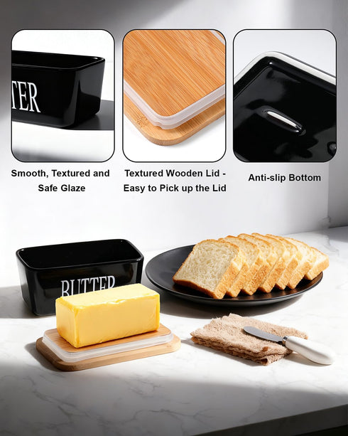 GVUHR CountertopPremium Ceramic Butter Dish with Lid And KnifeAirtight Butter Crock with Lid for Large Butter Container
