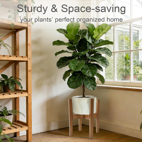 Lissomballon 8-12 Inch Natural Bamboo Plant Stand Indoor, Adjustable Plant Shelf Indoor Fits Pots, Mid Century Modern