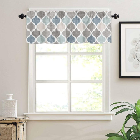 Valances Curtains for Living Room Retro Blue Moroccan Geometric Pattern Semi Sheer Valance Windows Rod Pocket Short Window Treatment Decor Light Filtering Kitchen 42''x12'' by Hostline