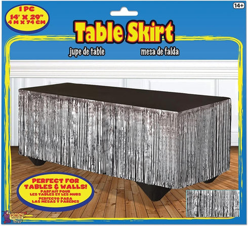Forum Novelties Tinsel Fringe Table Skirt, 144 inches x 29 inches, Silver Color