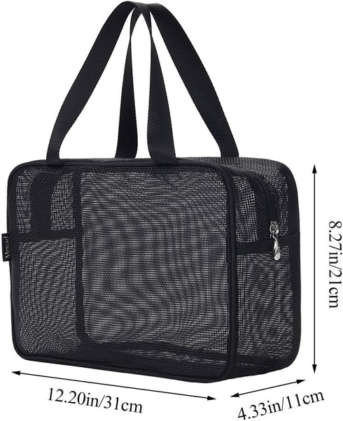 Moyad Mesh Shower Caddy Portable Toiletry Tote Gym Bag for College Dorm Bathroom (Large Black)