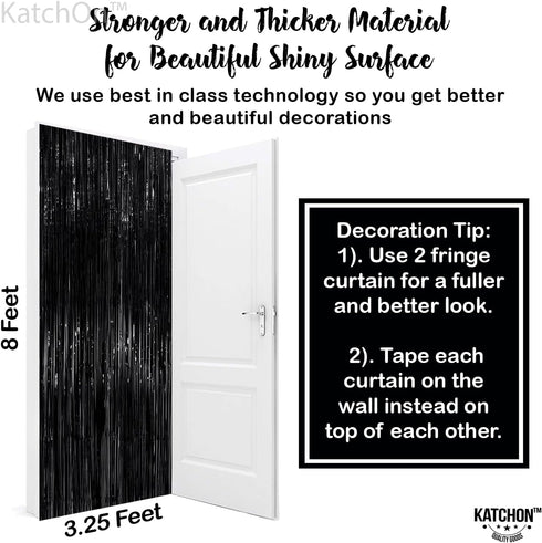 KatchOn XtraLarge Black Streamers | 3.2x8 Feet, Pack of 2 for Black Party Decorations, Tinsel Backdrop