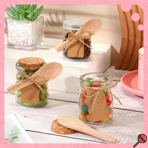 30 3.4 oz FoldTier Pcs Small Glass Jars with Cork Lids Spoons Mini Yogurt Containers with Lid Pudding Jars Glass Favor