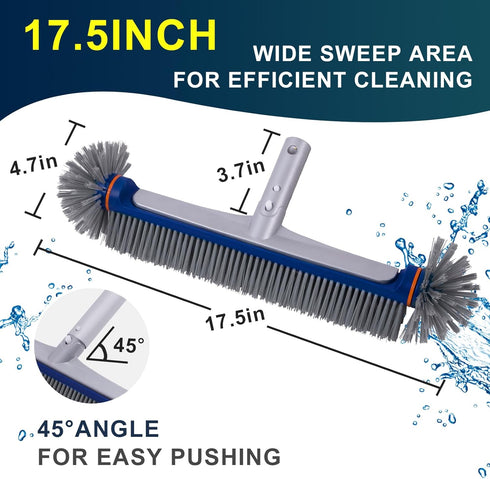 360 17.5" POOLAZA Degree Pool Brush - Heavy Duty Pool Brush Head for inground Pools/Above Ground Pools, Spa, Hot Tub