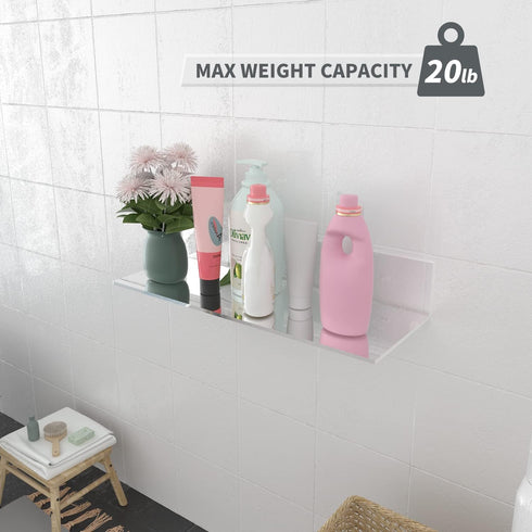 17 Inches 2 Pack Sezanrpt Acrylic Shelves, Wall Mounted Shelves for Bedroom, Wall Display Shelves for Collectibles