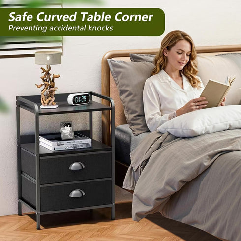 YEYSHAOM 2 -55LB Night Stand with Fabric Drawer and Sturdy Metal Frame, Lightweight & Durable Load Capacity