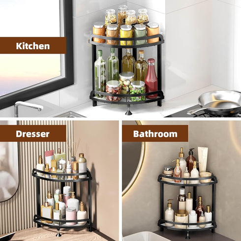 Counter 2-Tier Countertop, 9''L 9''W 13.8''H Black Bathroom Organizer XL Corner Shelf, Bathroom Organizers Large