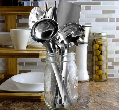 Darware Complete Serving Set, 6-Piece Silver, Includes Pasta Server, Fork, Slotted Spoon, Ladle, Cake/Casserole Server