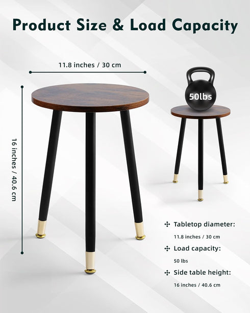 16 Inch 2pcs Round Wood Walut End Table, Small Stable Side Table for Nightstand Living Room Bedroom Sofa Couch Corner
