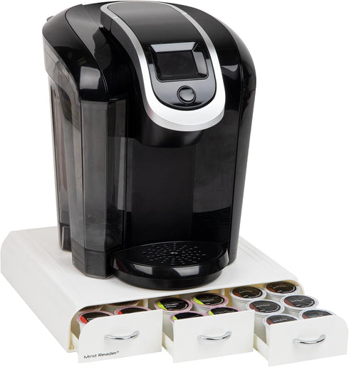 Mind Reader Coffee Pod Organizer with 3 Drawers, 36 Pod Capacity, Countertop Storage, 12.25"L x 13.5"W x 2.5"H, White