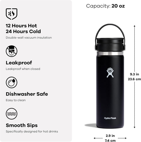20 Oz Hydro Flask Flex Sip Coffee Tumbler Insulated Stainless Steel, Non Spill, Leak Proof Travel Coffee Cup Birch Gray