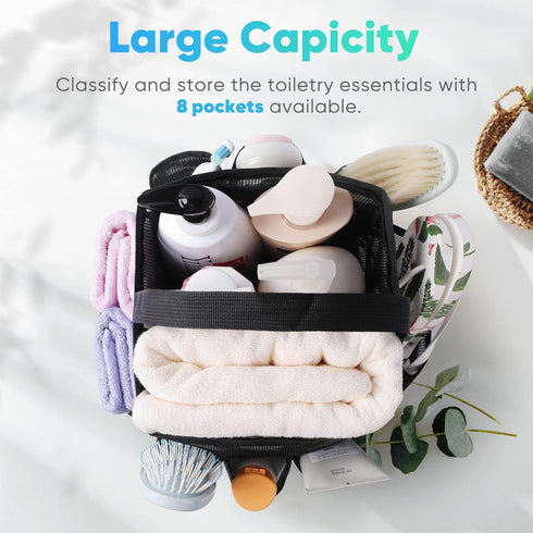Mesh Shower Caddy Portable for College Dorm Room Essentials, Shower Caddy Dorm with 8-Pocket Large Capacity,Shower Bag for Beach,Swimming,Gym by EUDELE