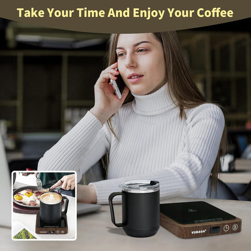 VOBAGA Mug Warmer & Mug Set, Electric Coffee Cup Warmer with Timer Settings and 15oz Cup