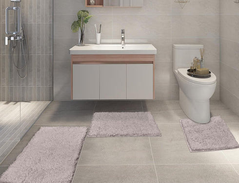 Bathroom Rugs Sets 3 Piece, Non Slip Thick Chenille Bath Mat, Soft Absorbent Shaggy Bathroom Carpet Set