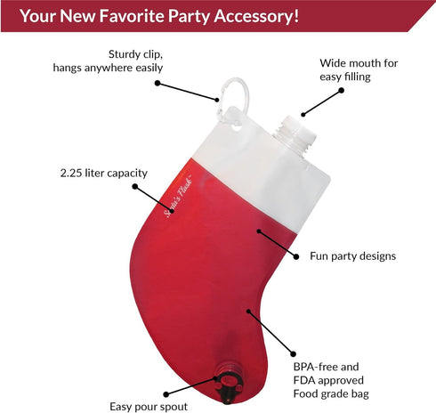 Santa's Stocking Flask for Party: 2.25 Liter Flasks, Funny Yankee Swap Gifts, Holiday Party Decorations