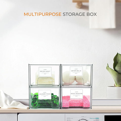 Laundry Room Organization Storage Drawer with Labels, Clear Stackable Drawers for Laundry Room Organizing Decor