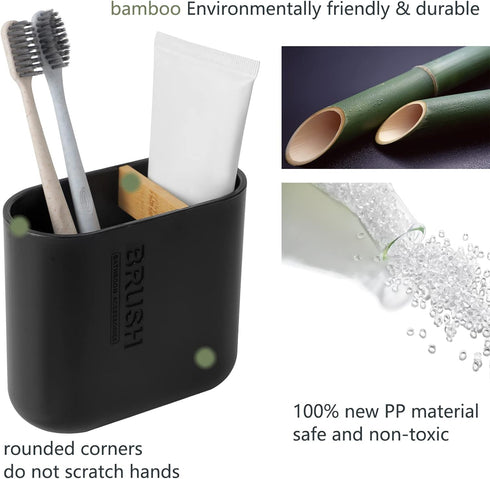 Black Bamboo Electric Toothbrush Holder, Bathroom Storage Organizer for Toothpaste, Floss, Razor on Countertop