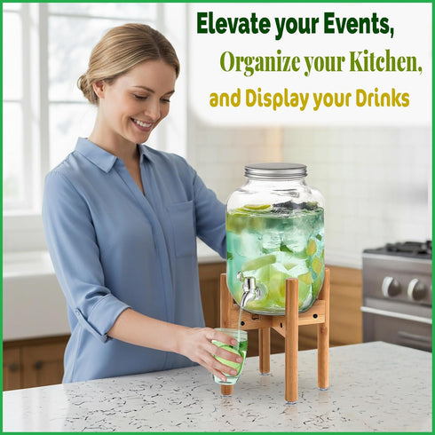 7-10 Inch ZPirates Drink Dispenser Stand - Adjustable Bamboo Holder Riser for Compatible Water, Lemonade, Juice