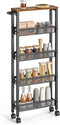 VASAGLE Slim Rolling Cart, 5-Tier Storage Cart with Handle, 5.1 Inches Deep Metal Frame for Kitchen, Dining Room, Home