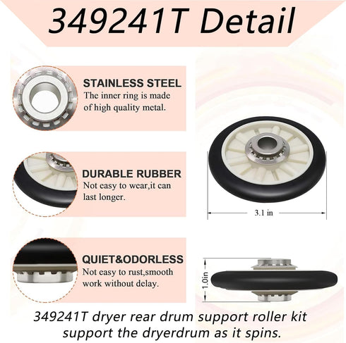 4392065 Dryer Repair Kit with 341241 Dryer Belt, Drum Roller Kit, Idler Pulley for Whirlpool Kenmore Maytag Dryer