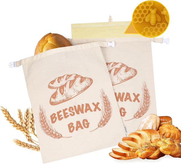 BERBAM 2 Pack Beeswax Bread Bags with Replaceable Liners,Reusable Bread Bags for Homemade