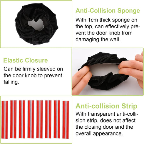 Door Handle Covers, 4Pcs Black Decorative Round Soft Knob Covers with Clear Anti-Collision Adhesive Strip